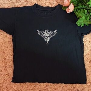 Brandy Melville John Galt Emo Skull Black Short Sleeve Crop Top OS